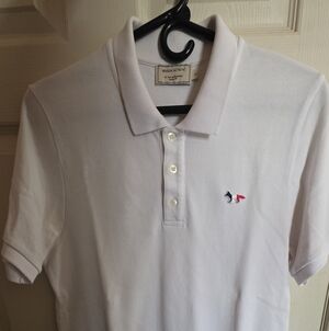 MAISON KITSUNÉ White Polo with Tricolor Fox Embroidery Mens Small